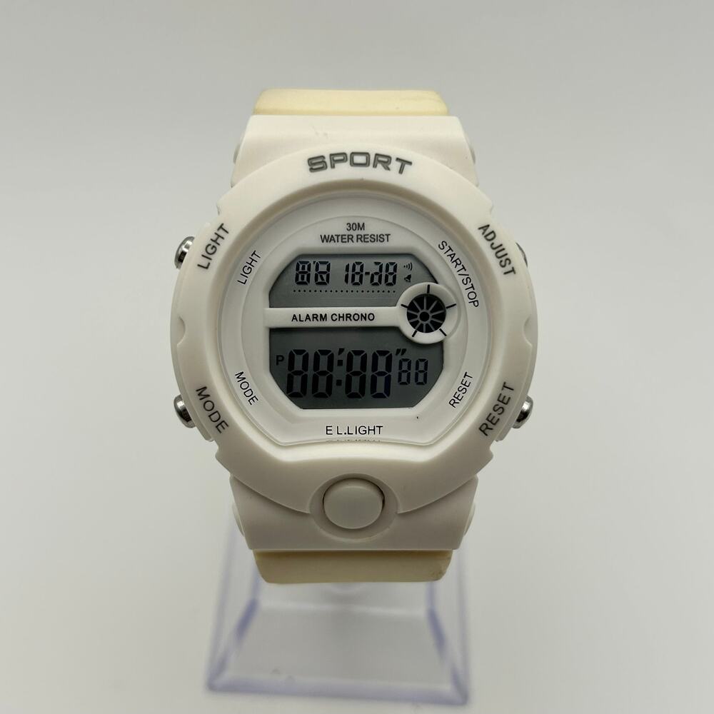 White Digital Sports Watch 30M WR Stainless Steel , 40mm Working New Battery